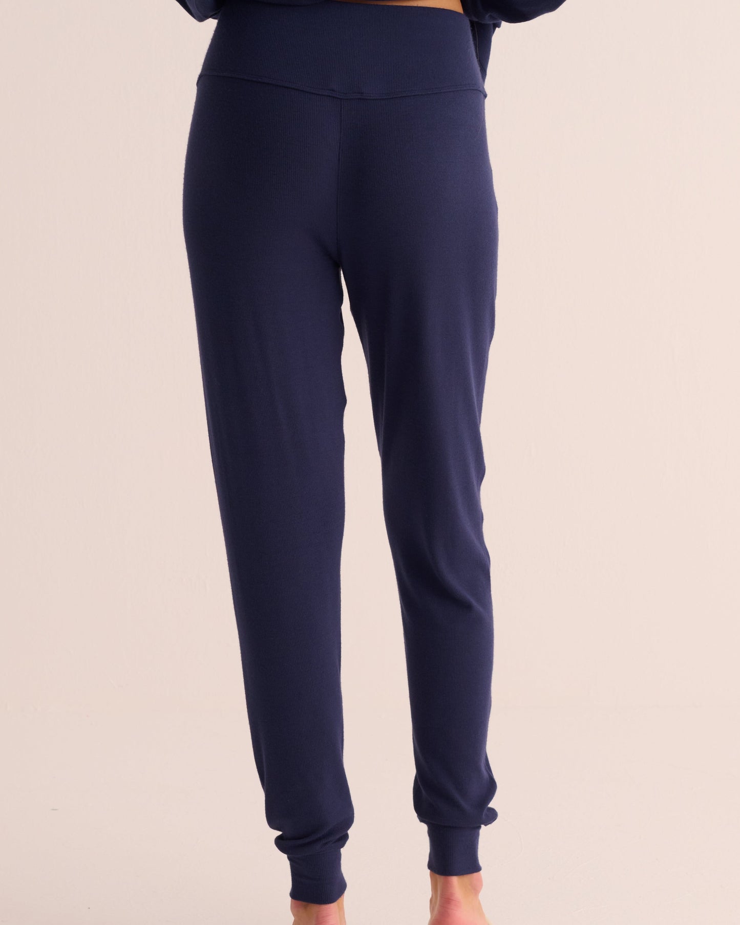 Navy Ribbed Soft Modal Cardigan and Cuffed Leggings Set - Loungewear