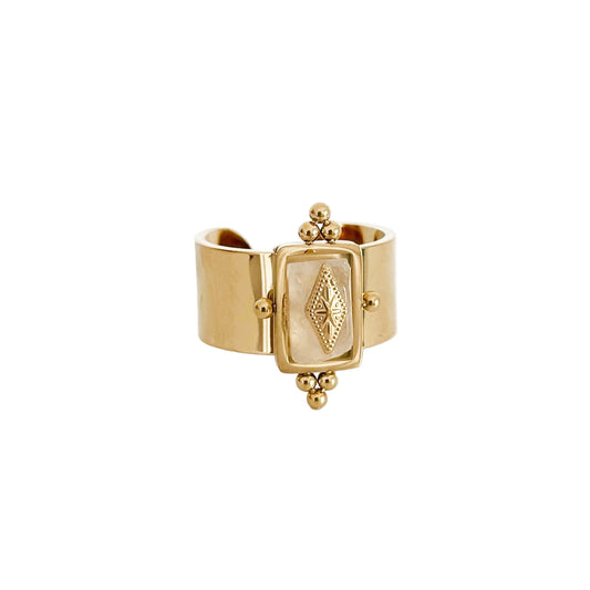 Luna Luxe 18k Gold Plated Wide Band Irregular Crystal Ring - RING