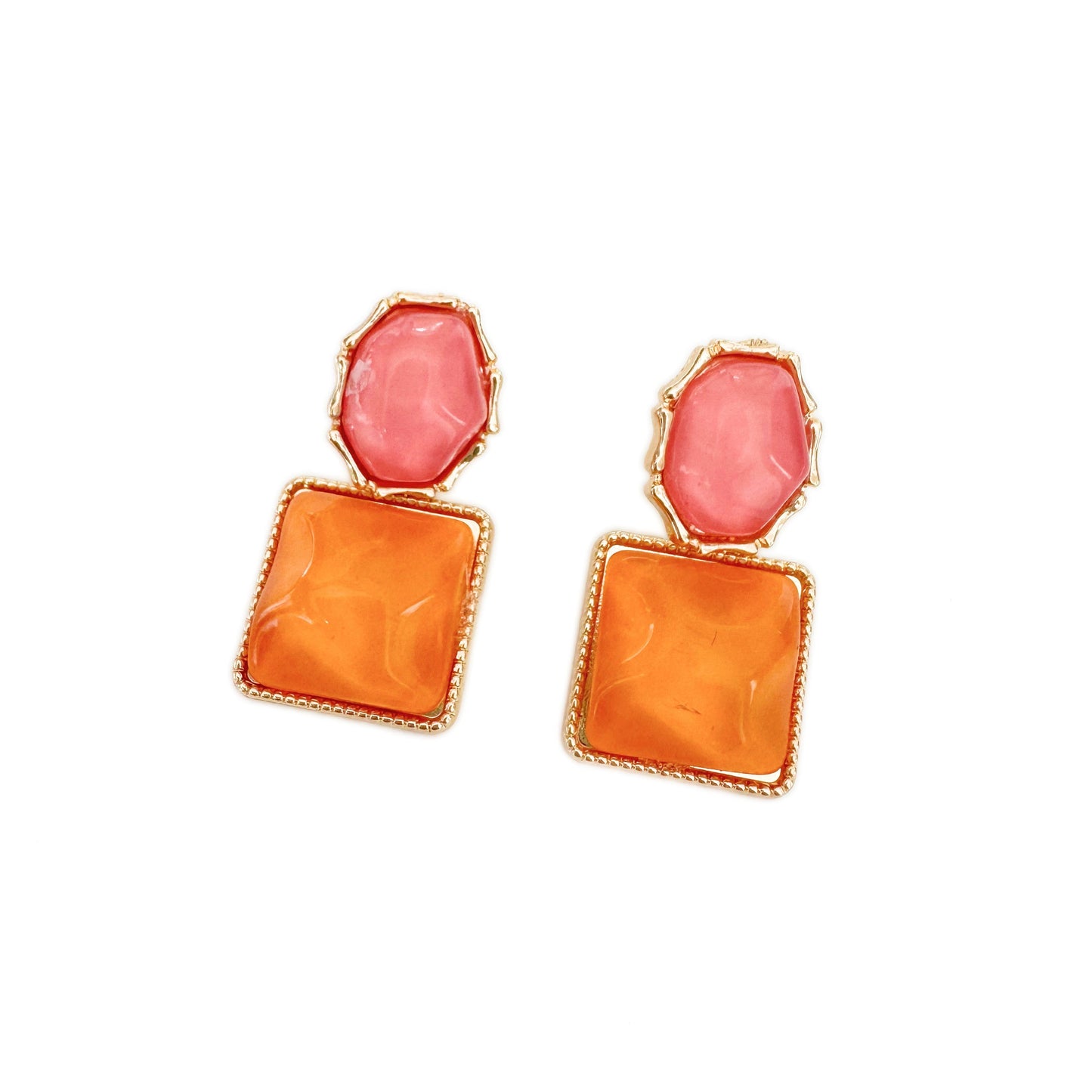 Sienna Bold Pink and Orange Drop Statement Earrings - Earrings