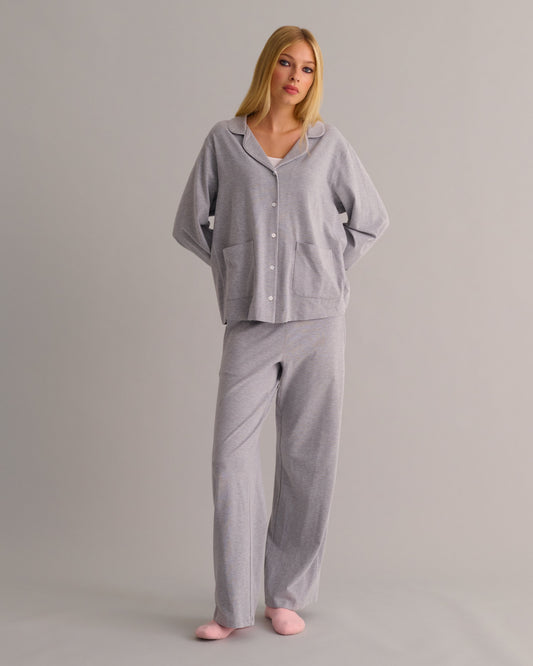 Soft Grey Marl Modal Cotton Pyjama Set -