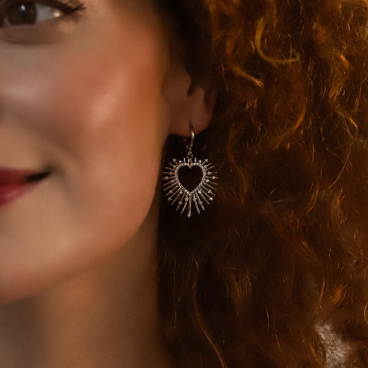 Sadie Starburst Heart Earrings | 925 Silver Plated Brass - Earrings