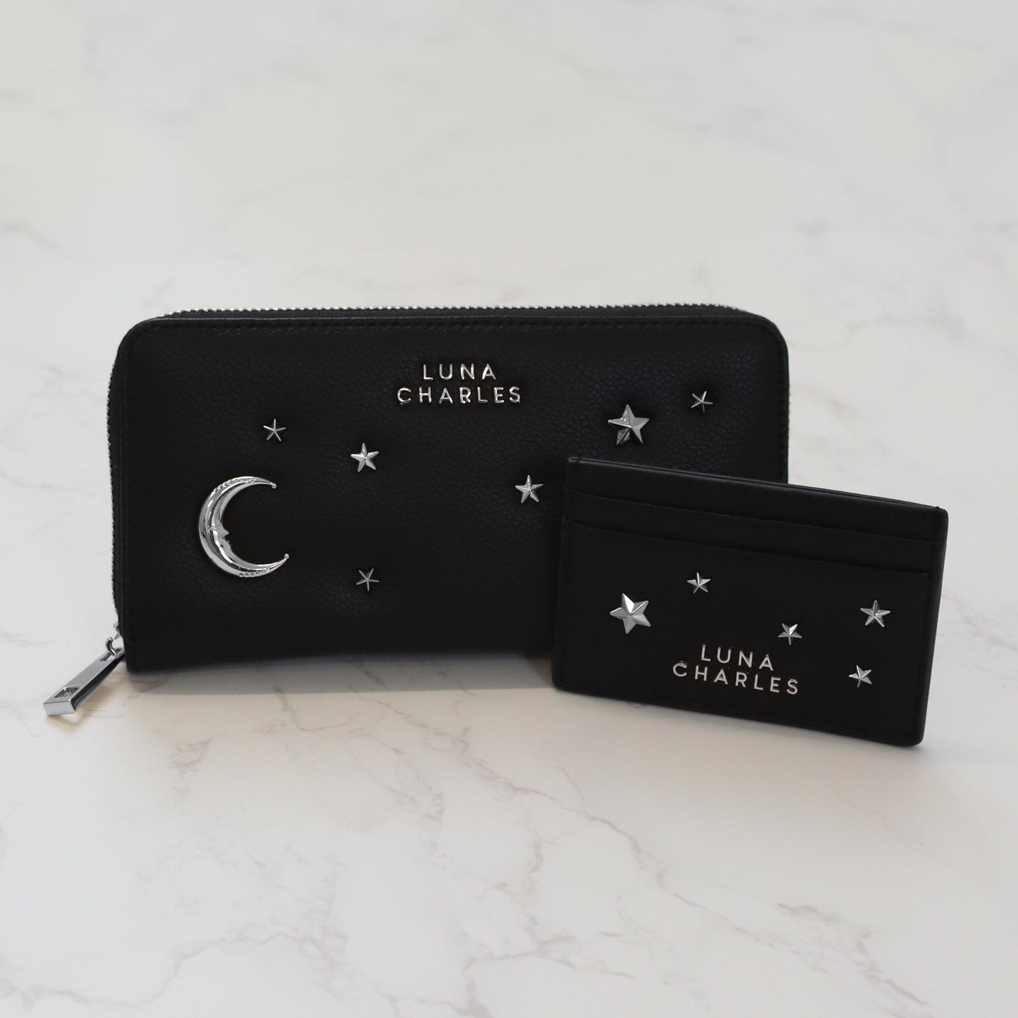 Tala Star Studded Card Holder - Black & Silver - Purse