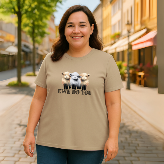 Cotton Long T-shirt Sheep “Ewe Do You” MOCHA - T-Shirts
