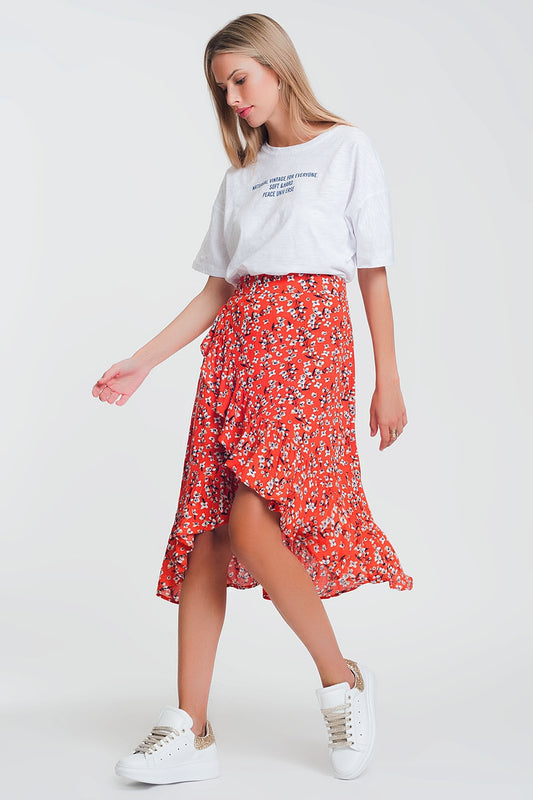 asymetric wrap printed red skirt - Skirts