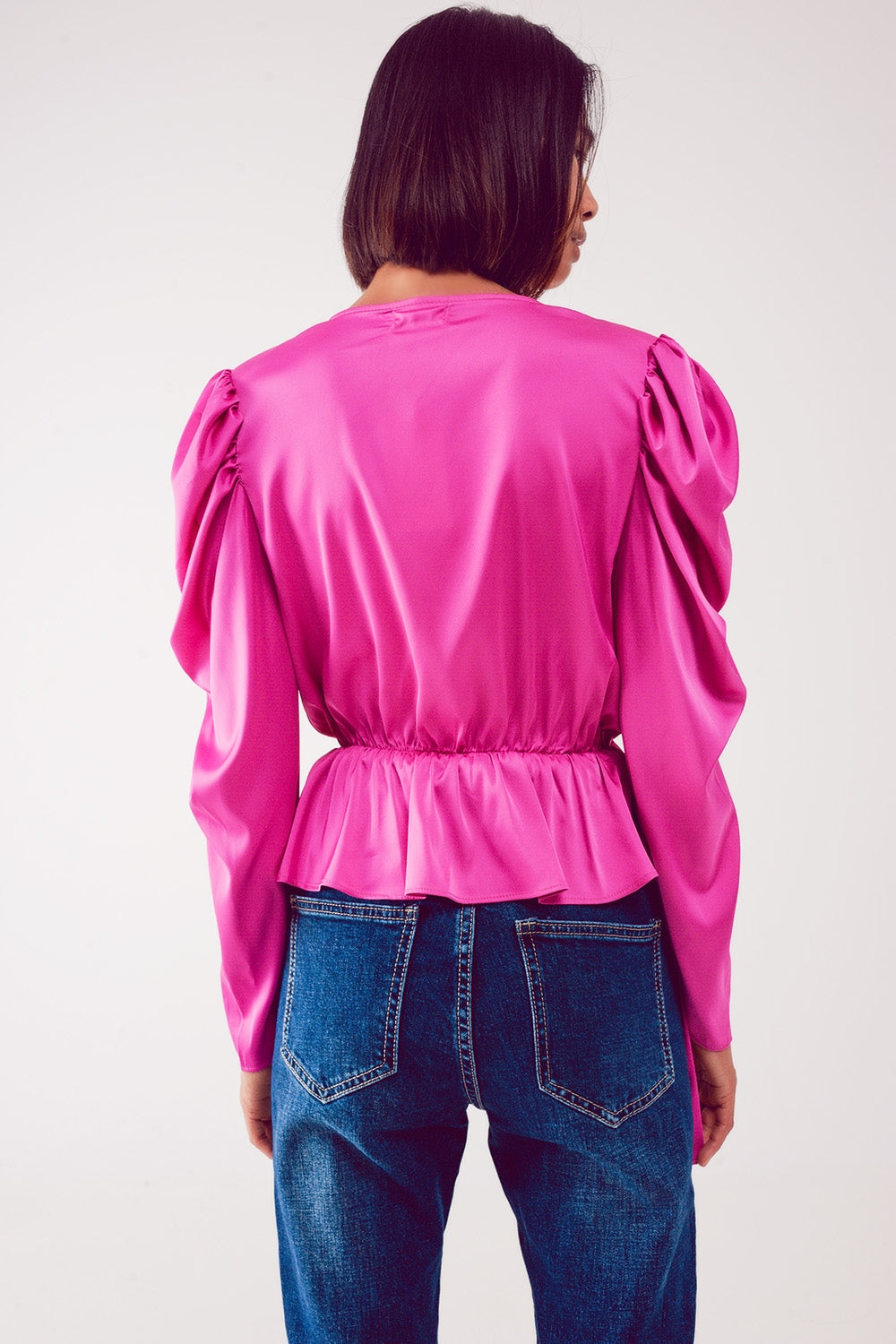 Asymmetric puff sleeve blouse in fuchsia - Shirts
