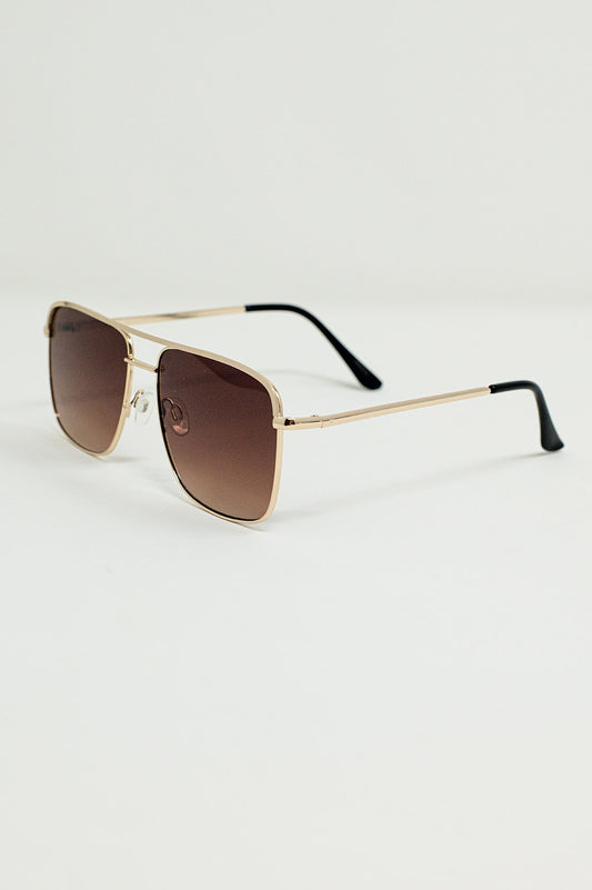 Aviator Vintage Sunglasses With Golden Rim in Tan - Sunglasses