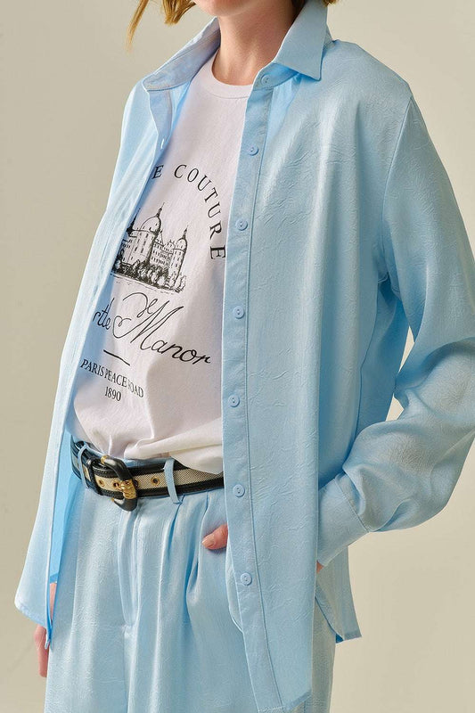 Baby Blue Buttoned Shirt in satin - Shirts