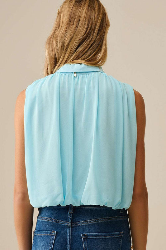 baby blue chiffon blouse with pleats at the hem - Blouses