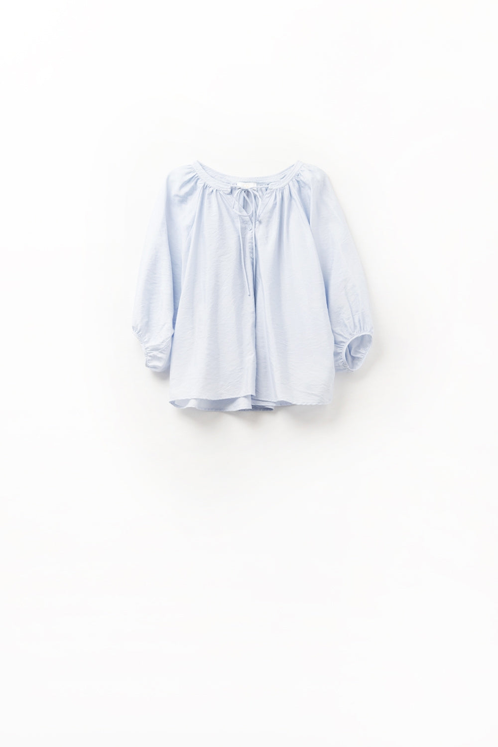 Baby Blue chiffon Top With Puffed Sleeves - Tops