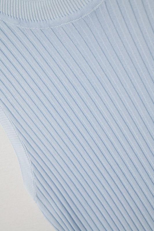 Baby Blue Sleeveless Ribbed knit Top - Sweaters