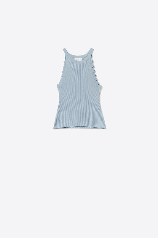 baby blue Tank Top with Ribbed Underarm Detail - Tops