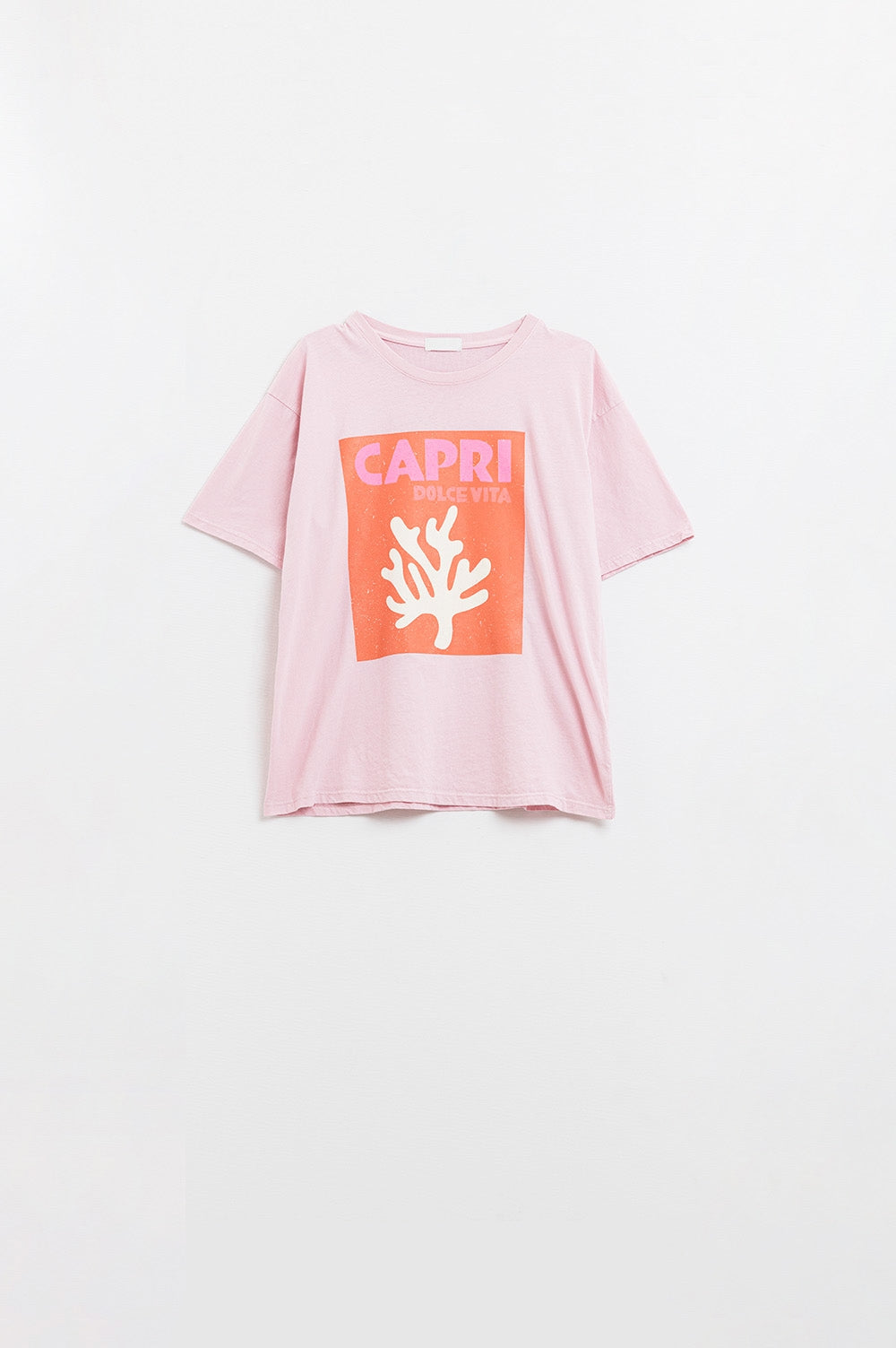 Baby Pink Capri Dolce Vita T-shirt With Orange Graphic Print - T-Shirts