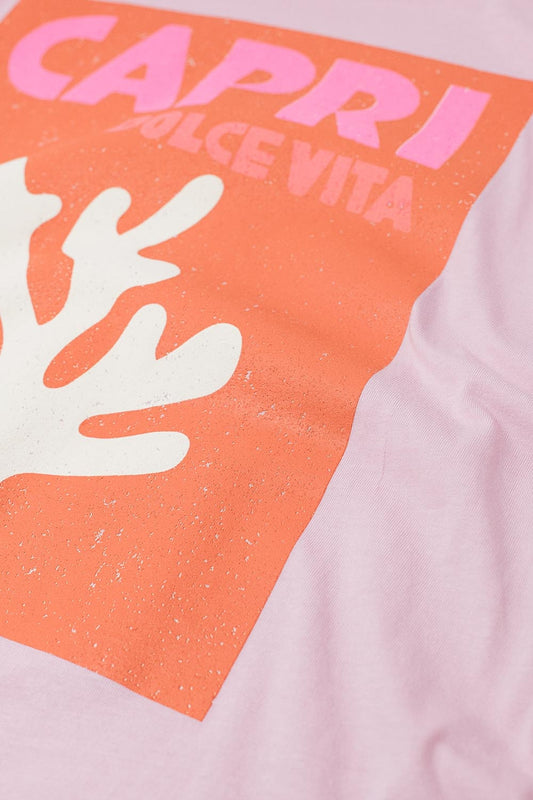Baby Pink Capri Dolce Vita T-shirt With Orange Graphic Print - T-Shirts