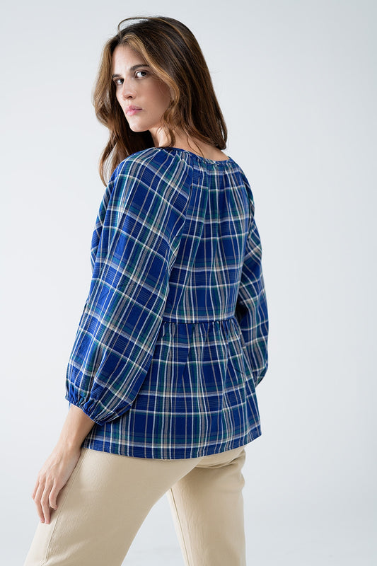 Babydoll Plaid Shirt in Blue and Green - Shirts