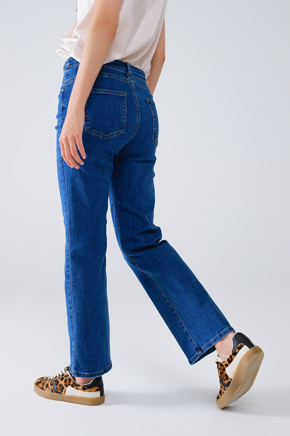 Basic Dark Blue Denim Jeans With Braid Detail At Waist - Jeans
