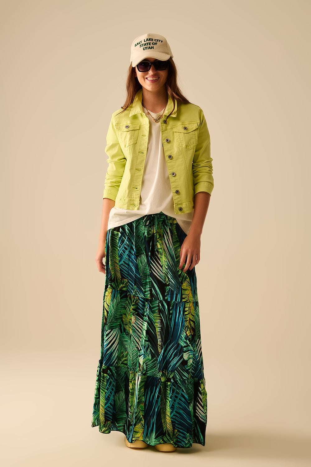 Basic Denim elastic Jacket With Pockets in lime - Jackets