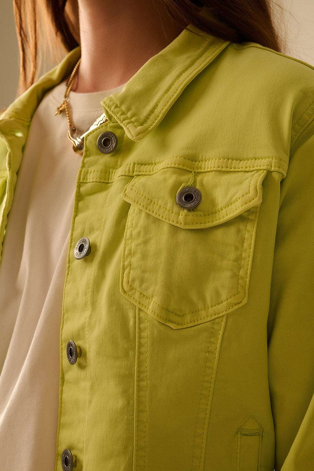 Basic Denim elastic Jacket With Pockets in lime - Jackets