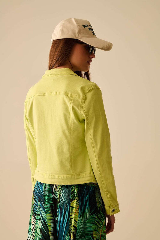 Basic Denim elastic Jacket With Pockets in lime - Jackets