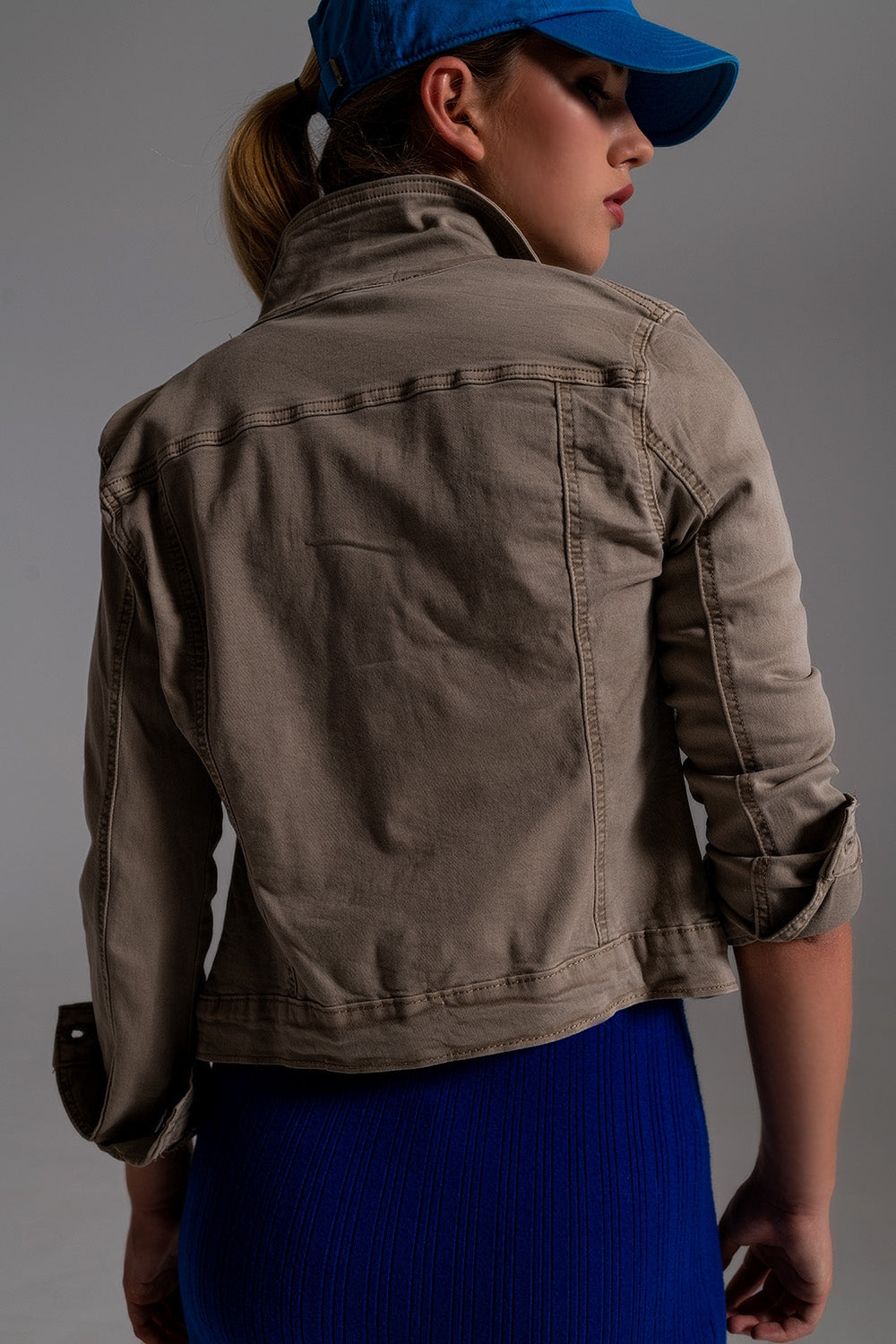 Basic Denim Jacket With Pockets in Beige - Jackets