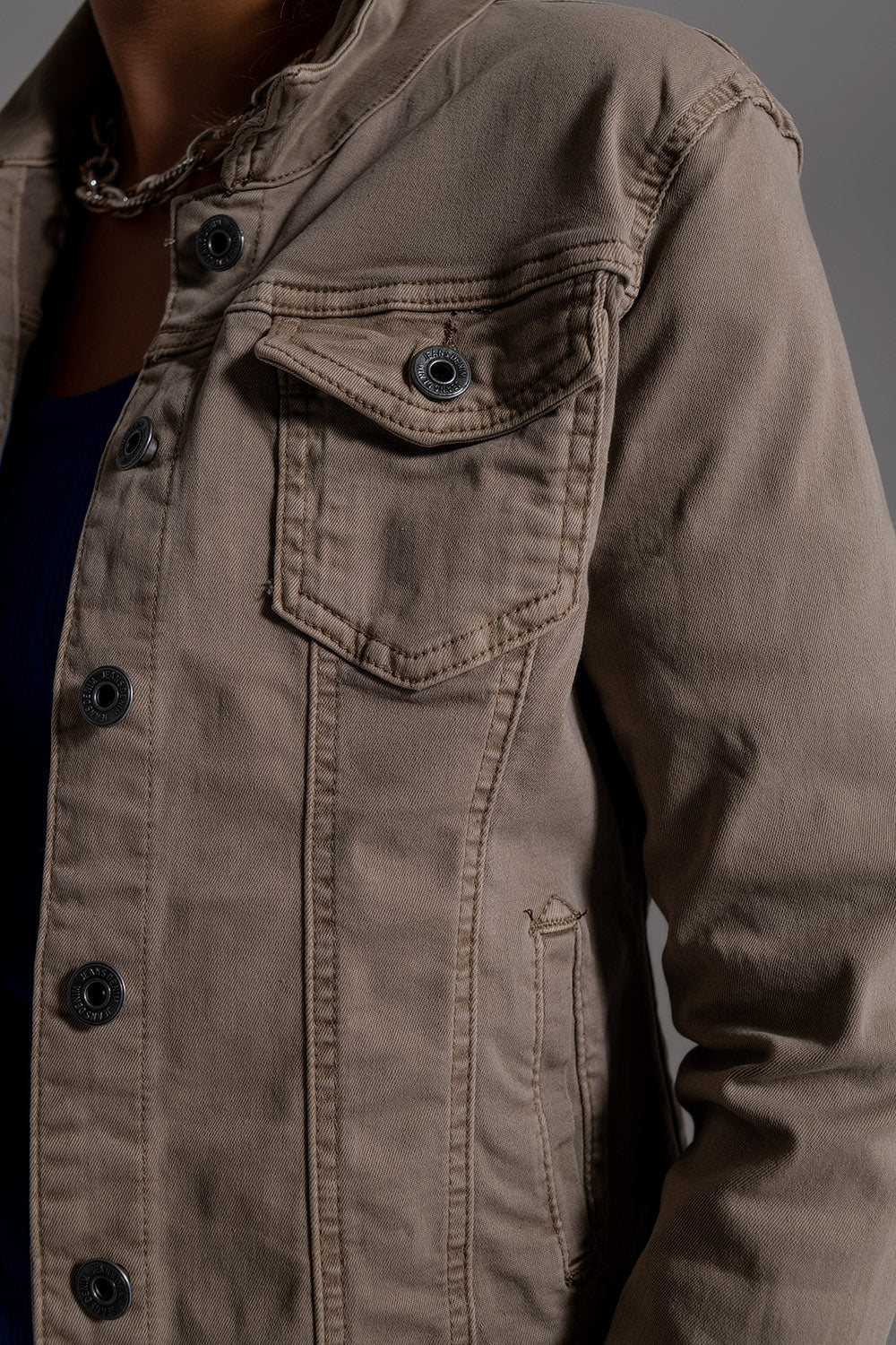 Basic Denim Jacket With Pockets in Beige - Jackets