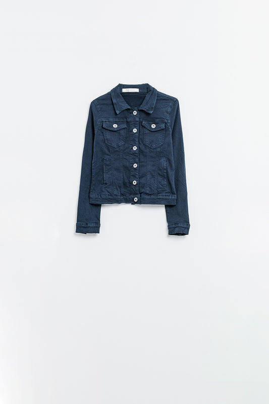 Basic Denim Jacket With Pockets in navy - Jackets