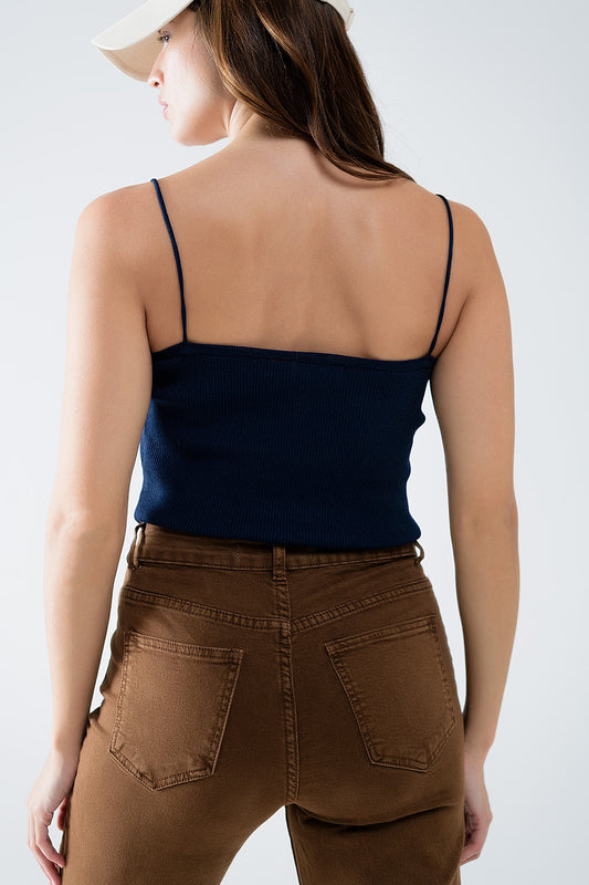 Basic knitted Top In navy With Thin Straps - Tops