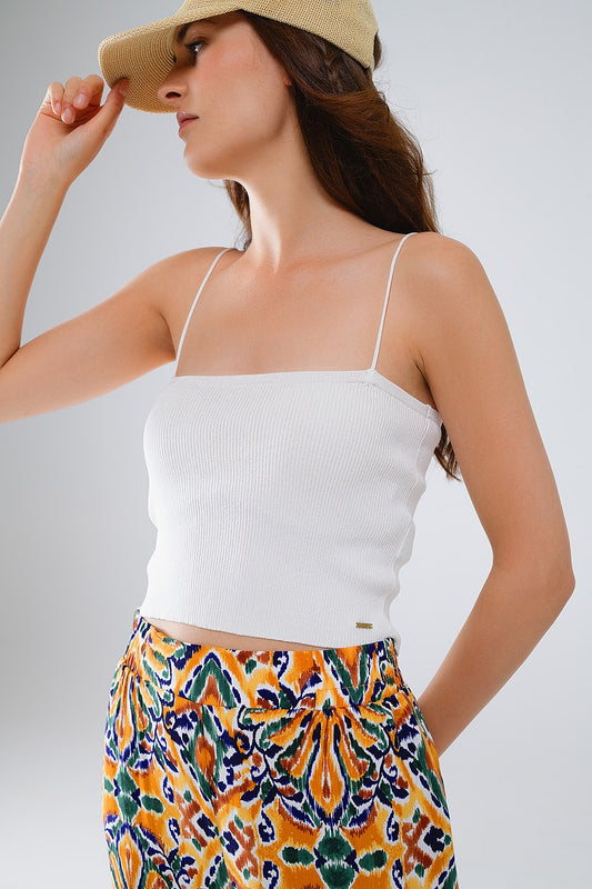 Basic knitted Top In White With Thin Straps - Tops