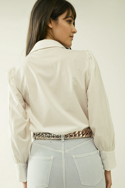 Basic poplin White shirt with balloon long sleeves - Shirts