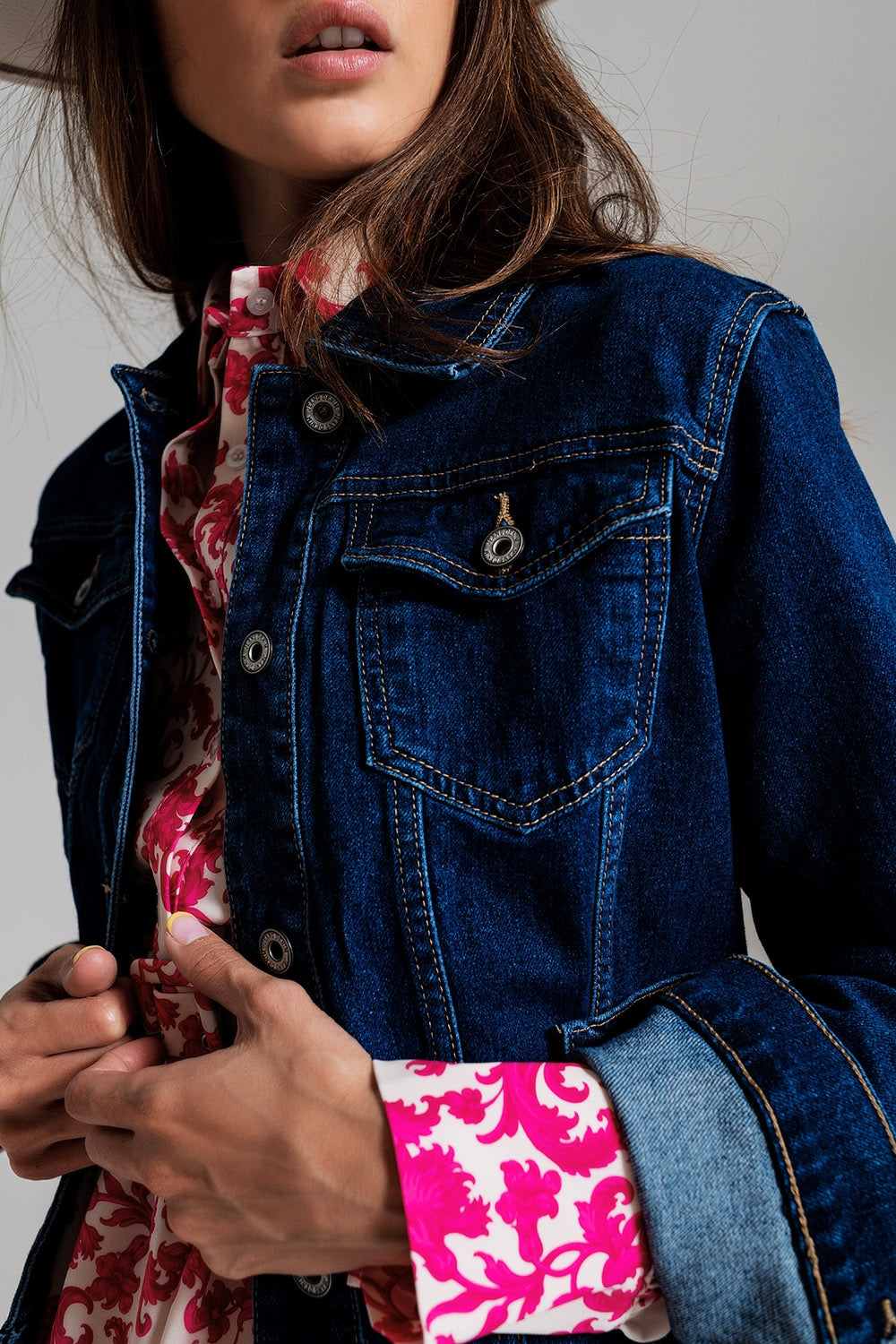 Basic Stretch Denim Jacket in Dark Wash - Jackets