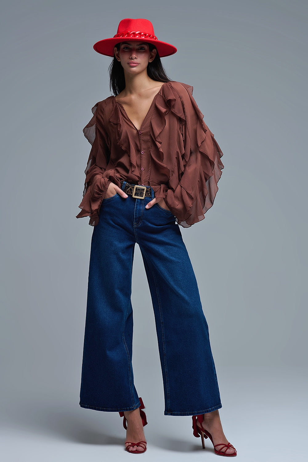 Basic Stretch Jeans with Wide Leg in Deep Blue - Jeans