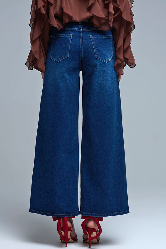 Basic Stretch Jeans with Wide Leg in Deep Blue - Jeans