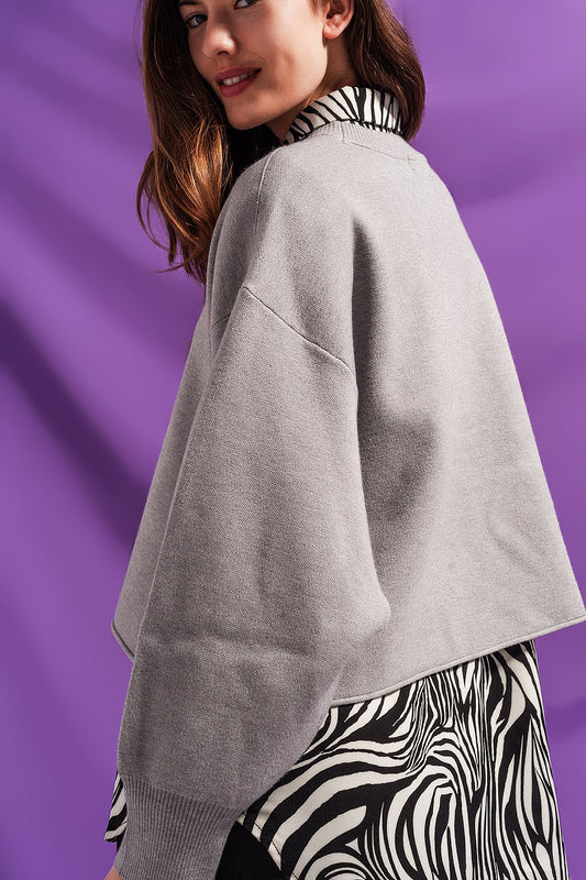 Batwing cropped jumper in grey - Jumpers