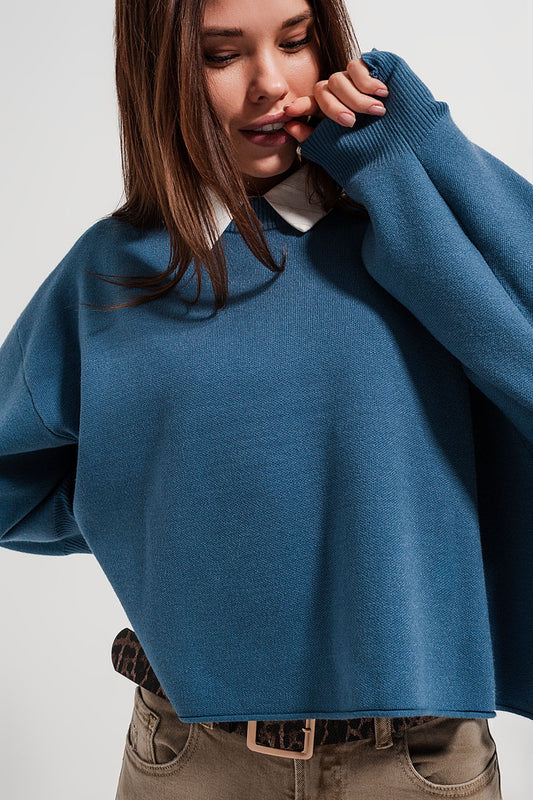 Batwing cropped jumper in navy - Jumpers