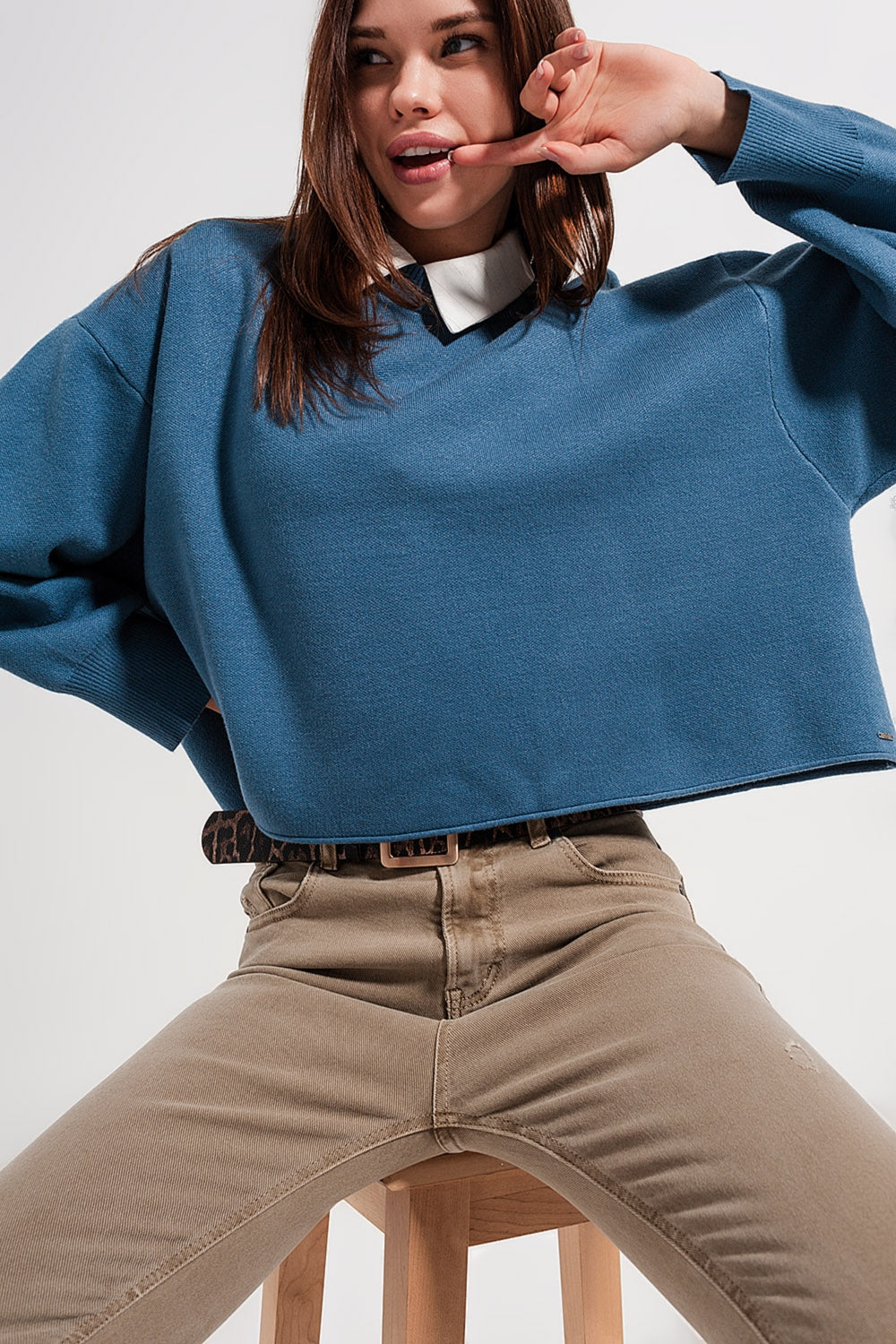 Batwing cropped jumper in navy - Jumpers
