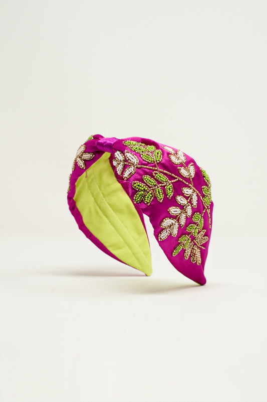 Beaded flower hair band in purple - Headbands