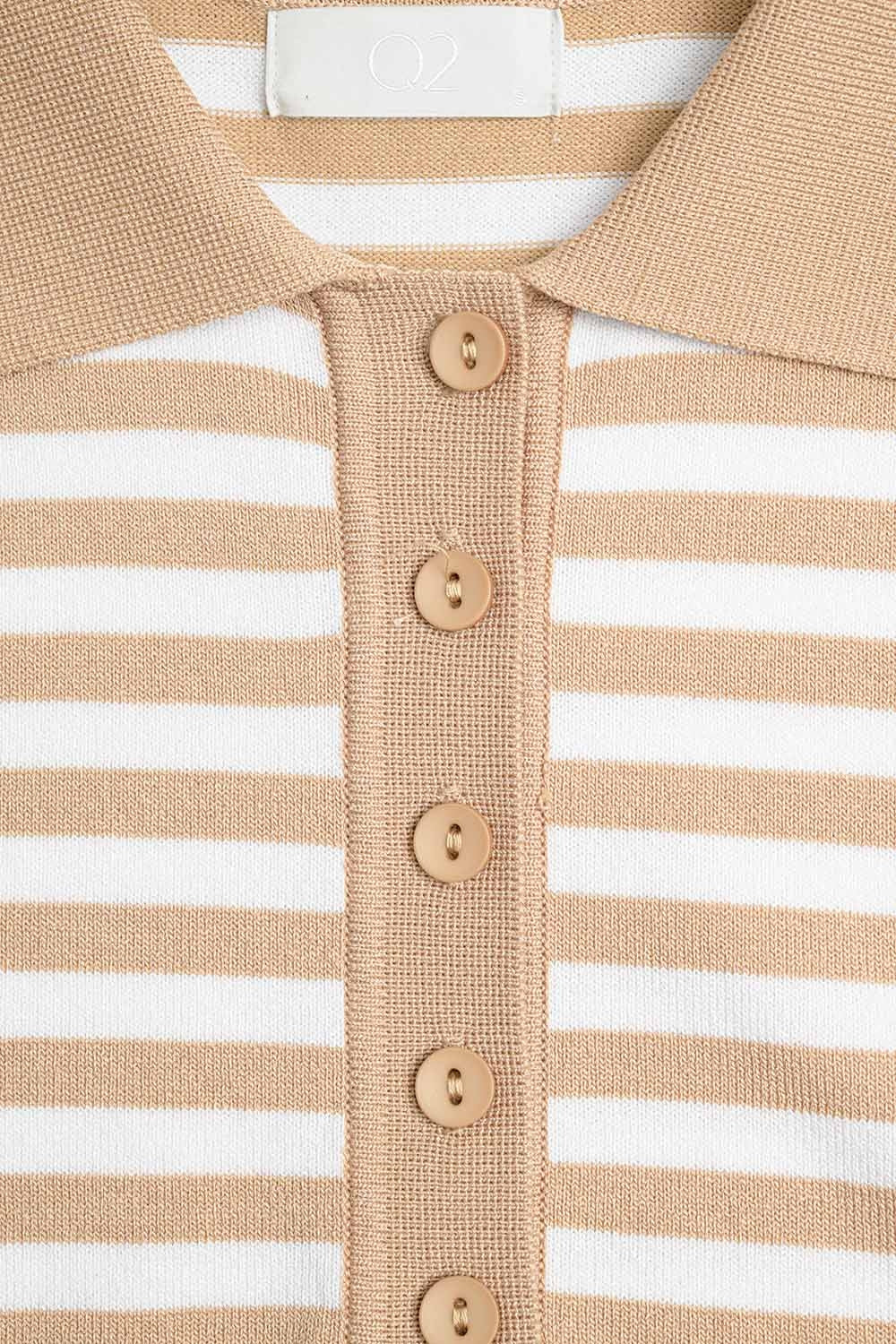 beige and White Striped Knitted Polo T-shirt - Polos