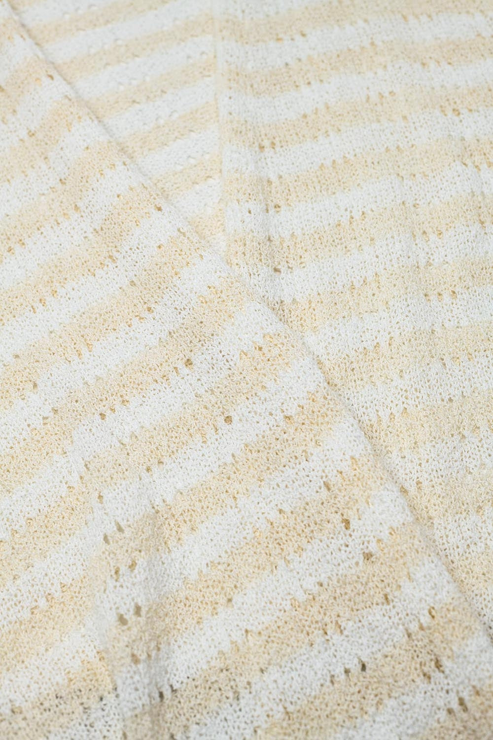Beige Boho Style Cardigan With Stripes Pointelle Knit and Fringe Details - Cardigans