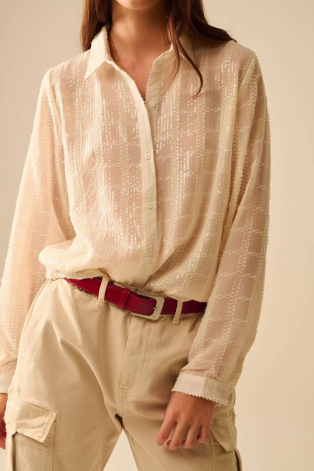 beige chiffon shirt with sequin detail - Shirts
