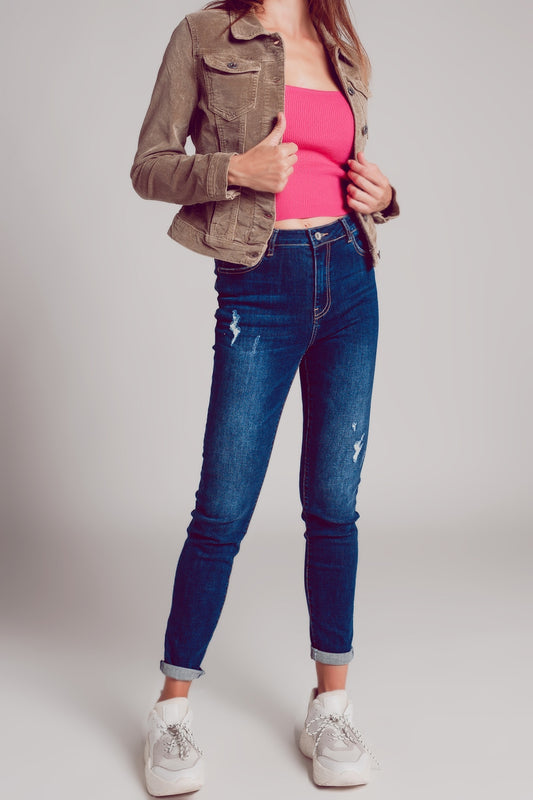 Beige cropped cord jacket - Jackets