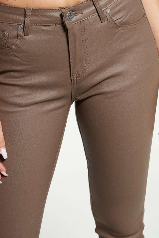 Beige Faux Leather Super Skinny Pants - Trousers