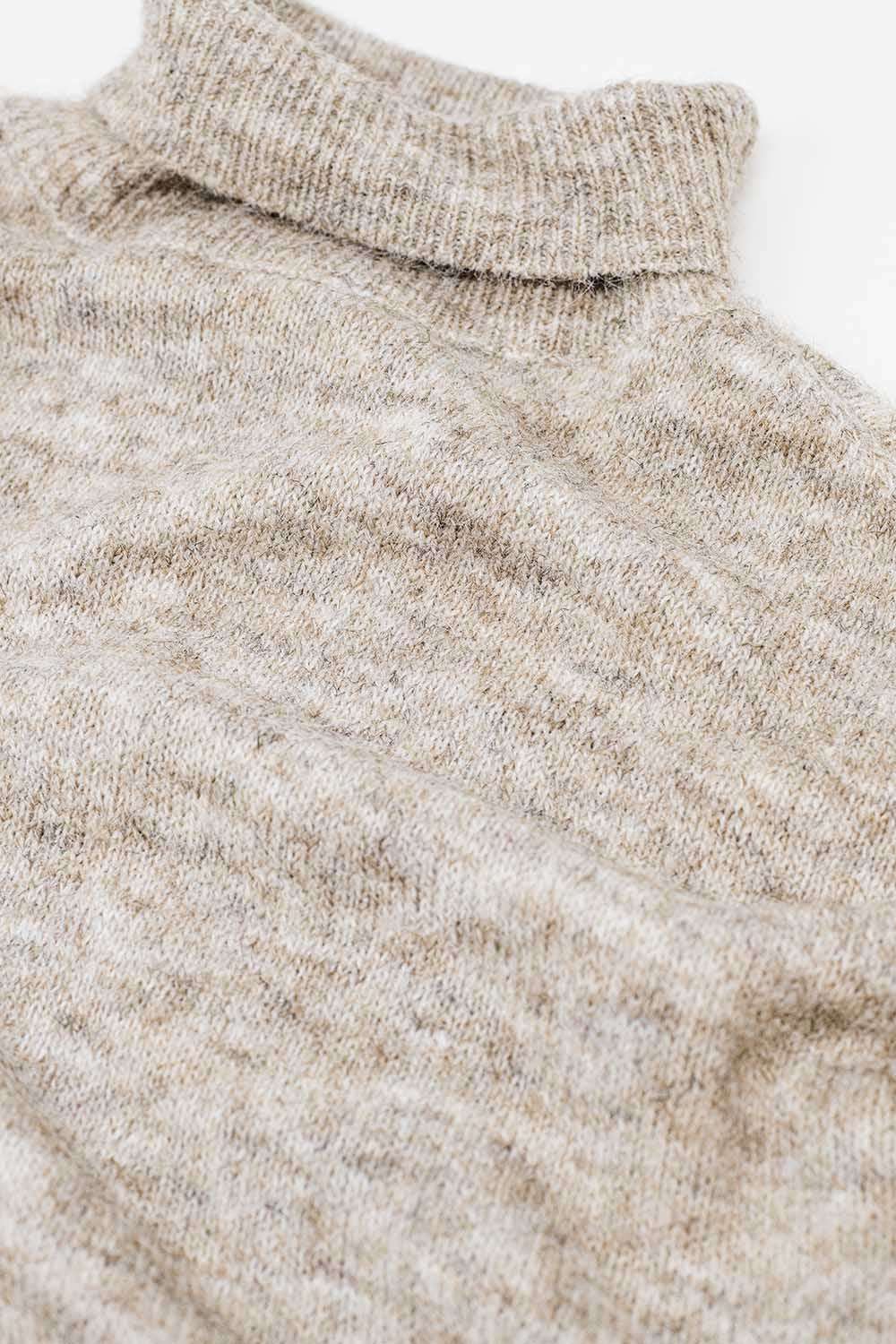 Beige fluffy high neck relax fit sweater - Jumpers
