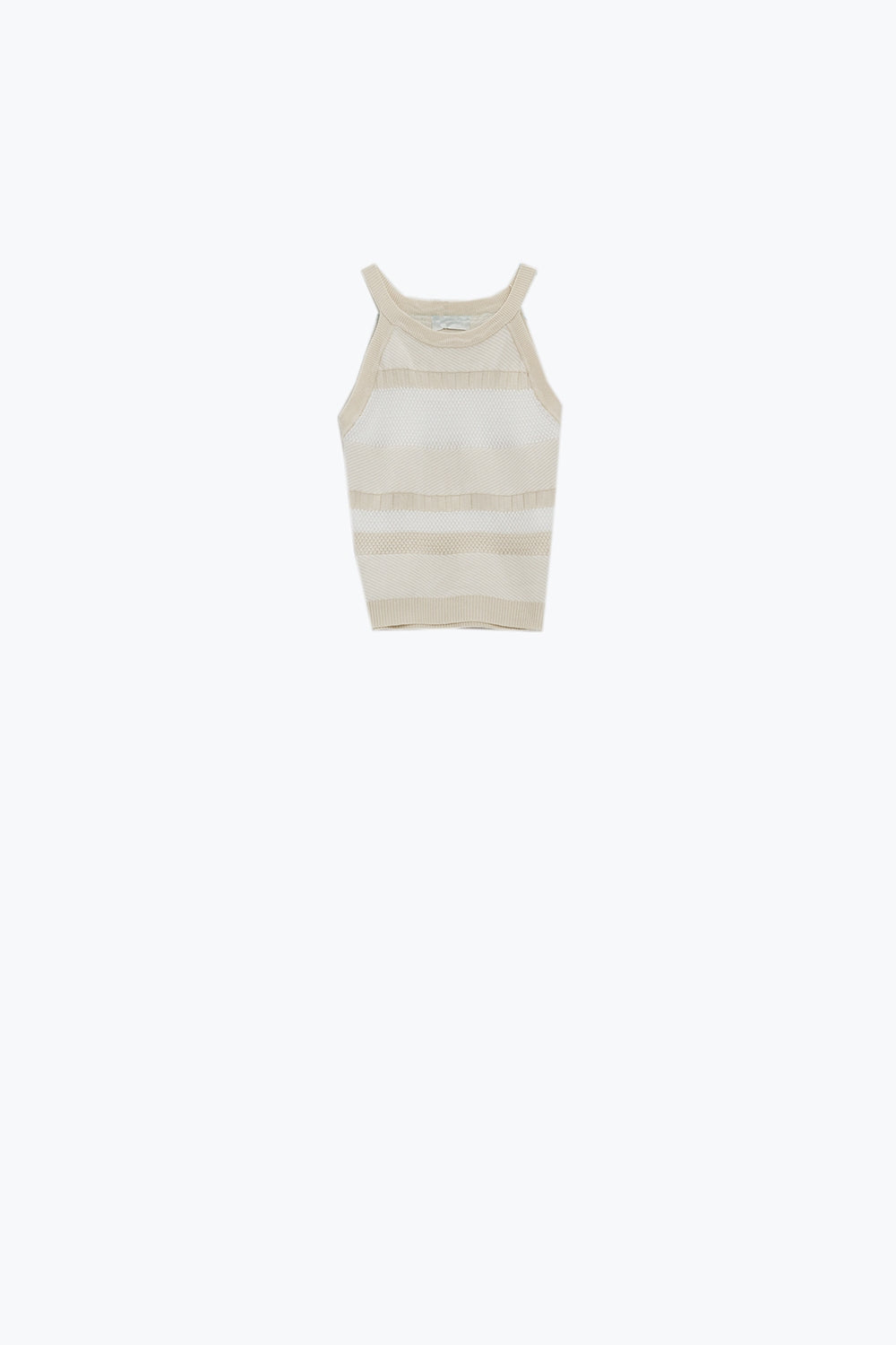 Beige Halter Tank top With Stripe Design In Different Knits - Jumpers