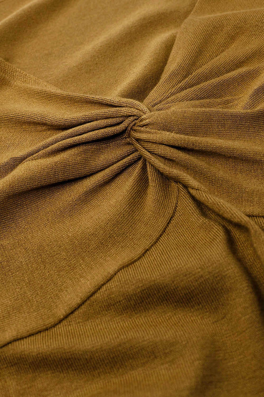 Beige Long Sleeve Shirt With Knot Detail and V-neck - Jumpers