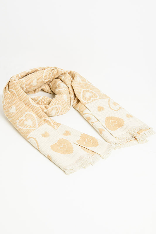 beige scarf with heart print and golden thread detail - Scarves