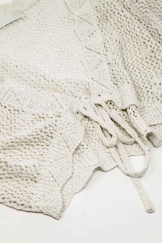 beige short crochet cardigan with lurex detail - Cardigans