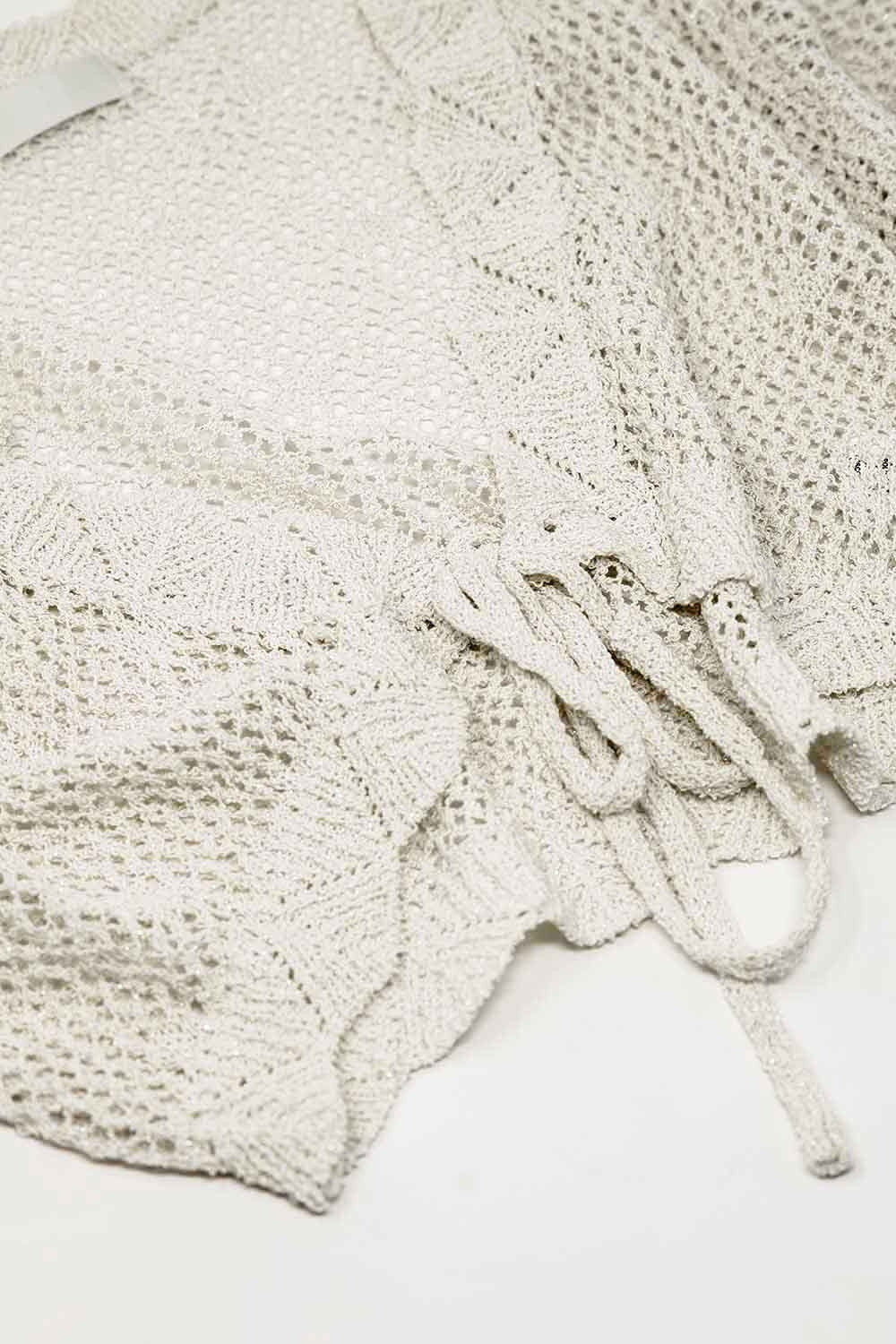 beige short crochet cardigan with lurex detail - Cardigans