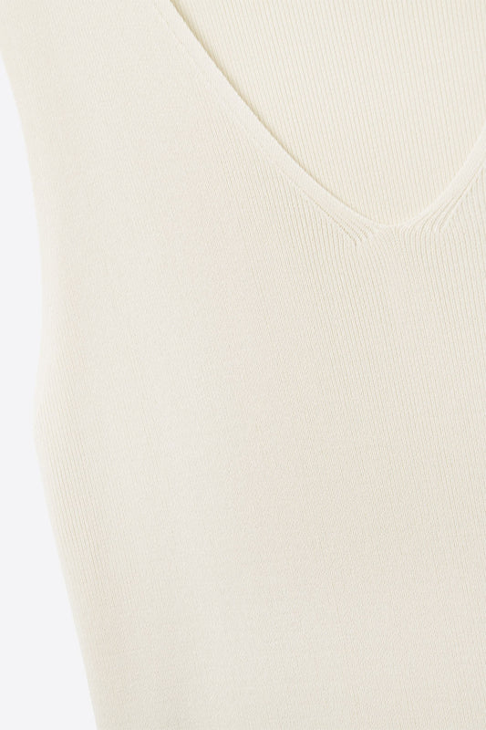 Beige sleeveless fine knitted top With V-Neck - Jumpers