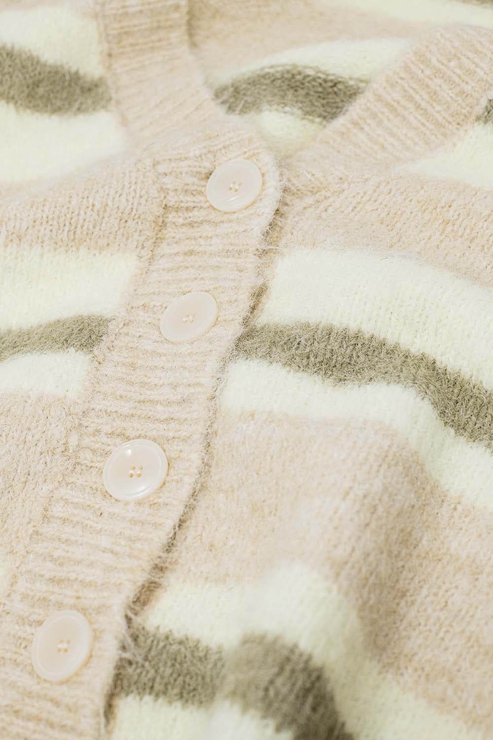 beige striped fluffy cardigan - Cardigans