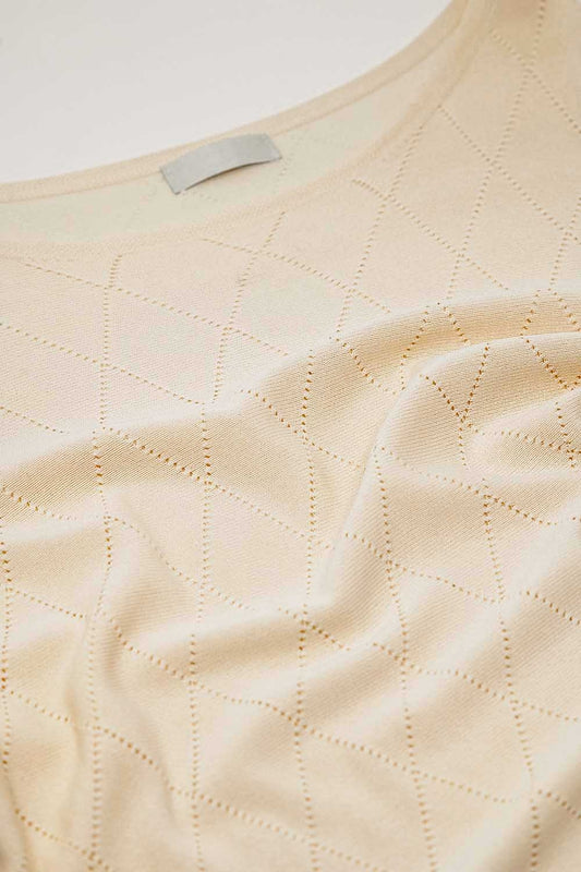 Beige Sweater In Argyle Print With Boat Neck - Jumpers