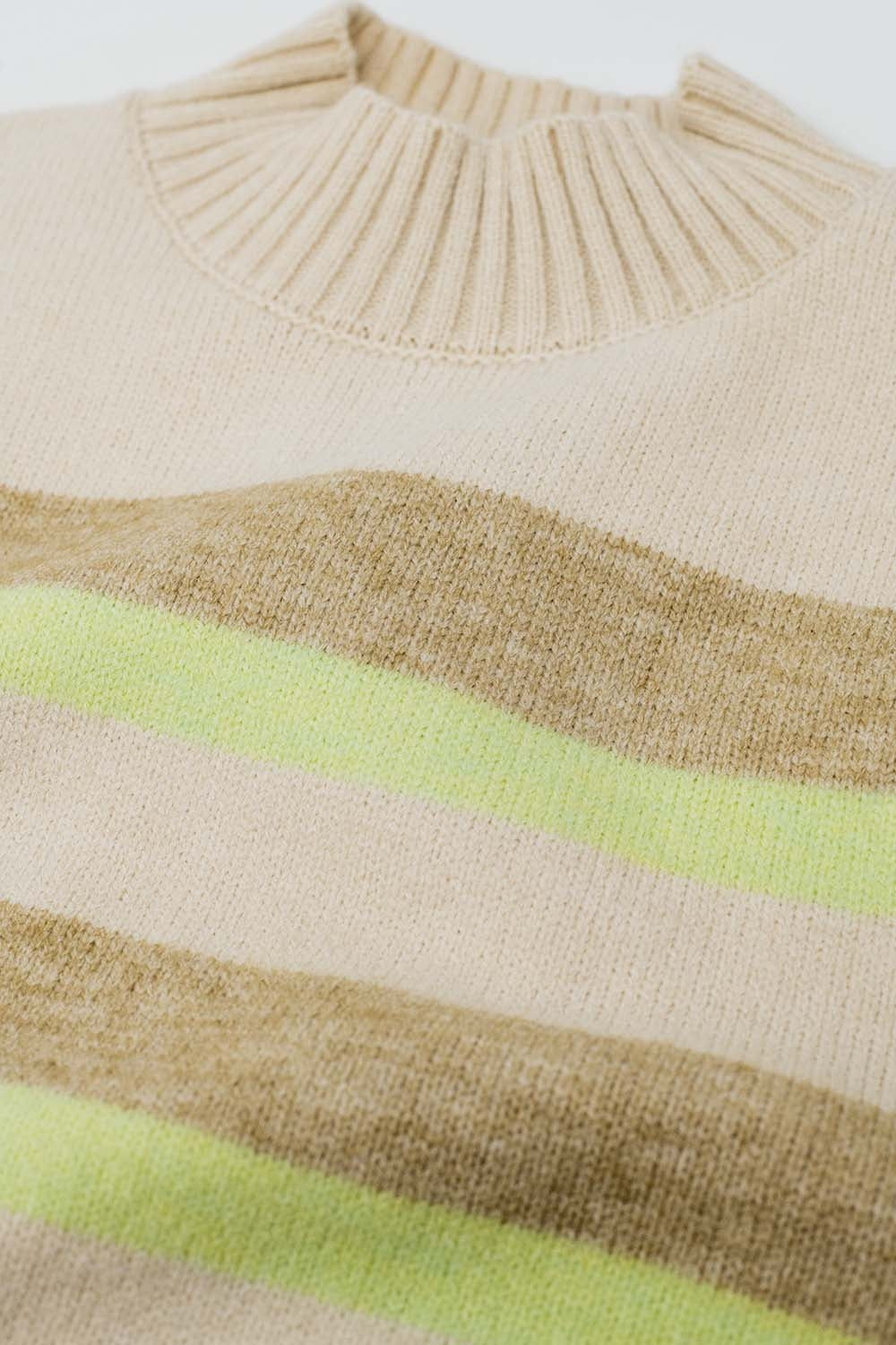 beige sweater with green and camel stripes - Sweaters